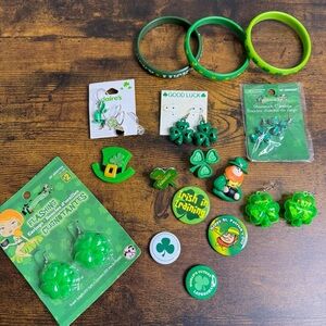St. Patrick's Day Plastic Jewelry and Buttons Lot Bundle